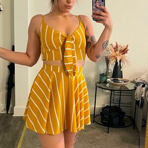 2-Piece Yellow Stripped Matching Skirt and Tank Set